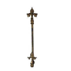 Brass Iron Rod Hanger Hook With Fleur de Lis Finials.  20.5 Inches Long